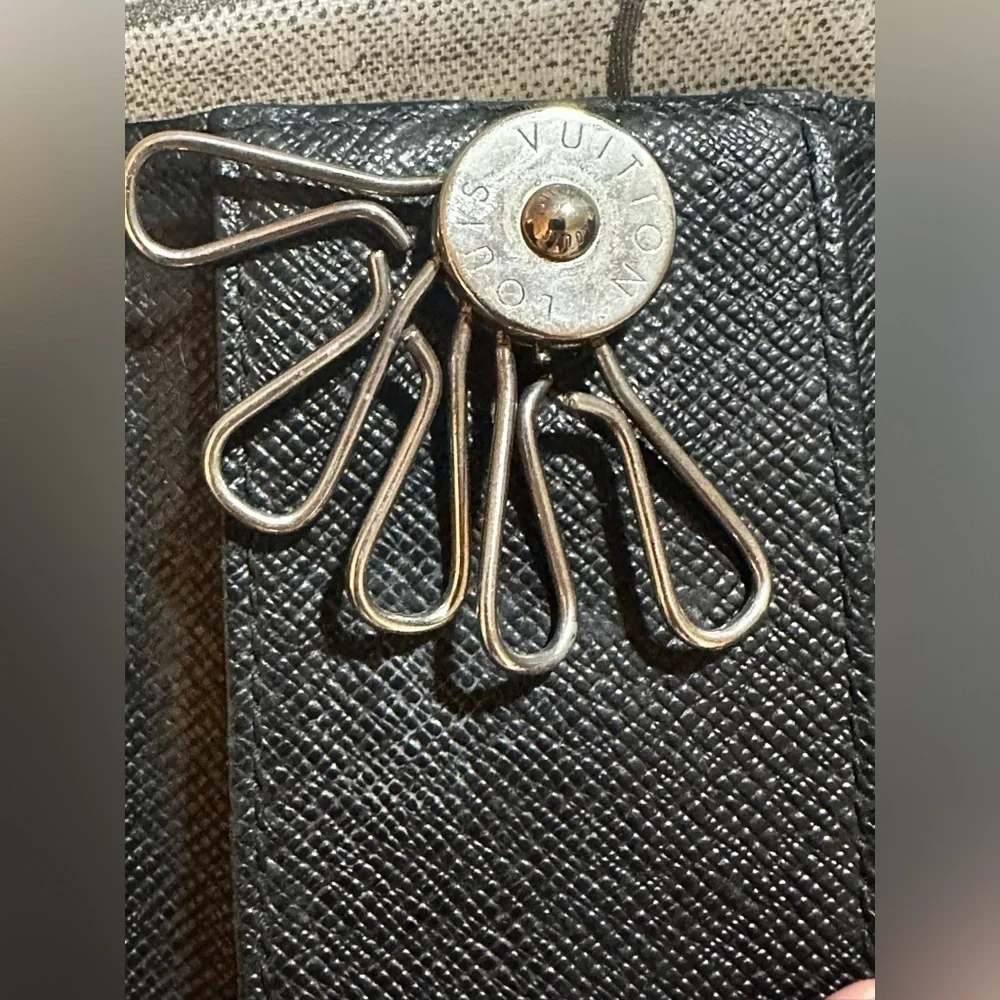 RARE Louis Vuitton Monogram Key Holder Wallet with Black Leather Trim